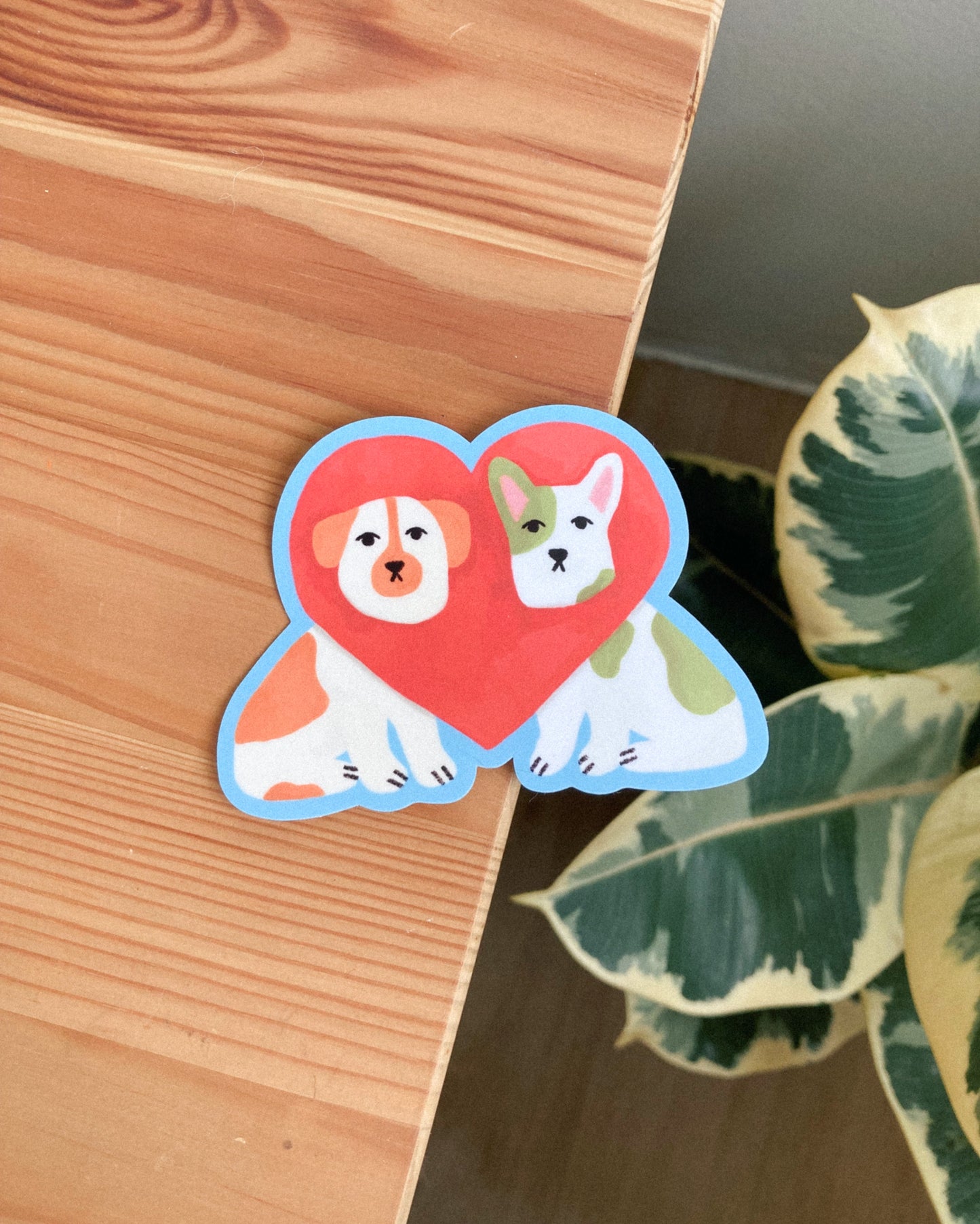 Stuck Together Heart Dogs Sticker