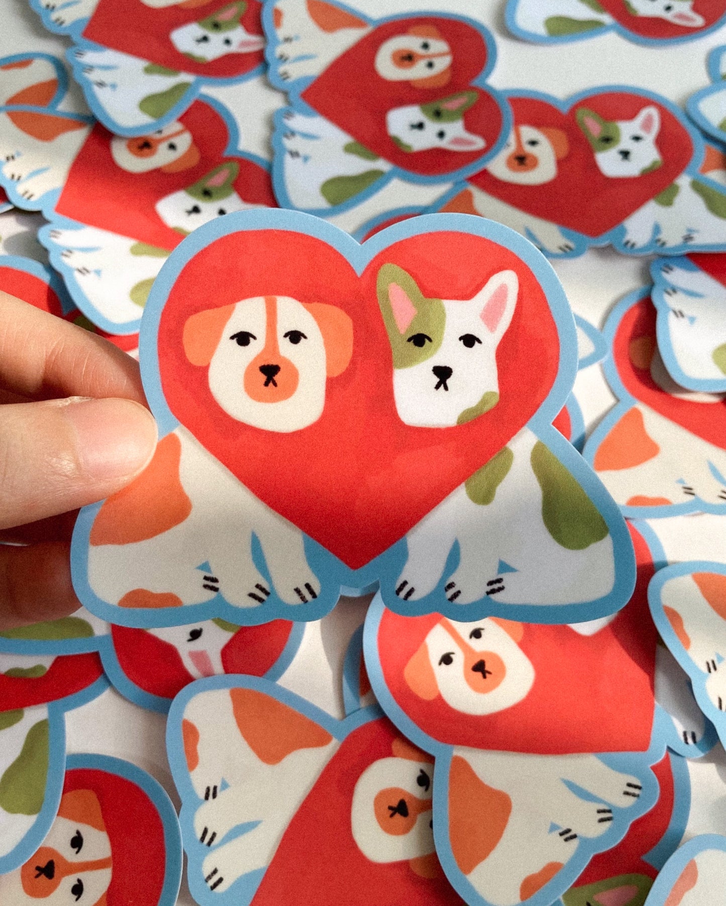 Stuck Together Heart Dogs Sticker