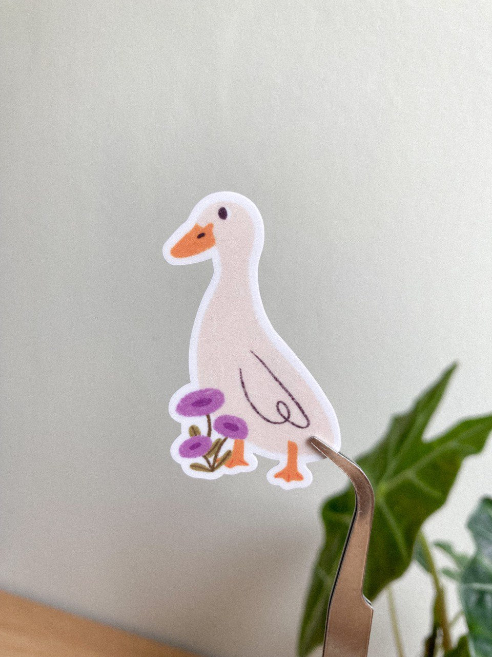 Duck with Purple Flowers Sticker